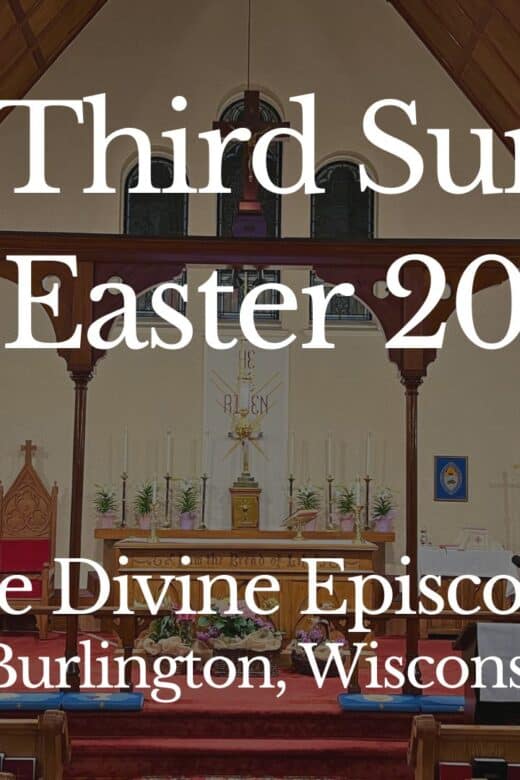 The title card saying The Third Sunday of Easter 2025 showing the front of the church